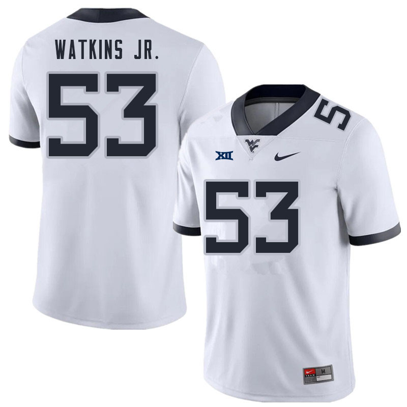 NCAA Men's Eddie Watkins Jr. West Virginia Mountaineers White #53 Nike Stitched Football College Authentic Jersey AA23R60VF